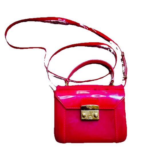 FURLA MINI HOT PINK JELLY PURSE CROSSBODY 6in x 6in MADE IN ITALY - Picture 1 of 10